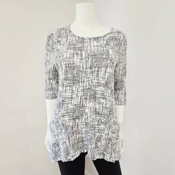 Yushi Blouse Top Medium Crinkle Texture Pockets Black White Art To Wear Stretch - Picture 1 of 7